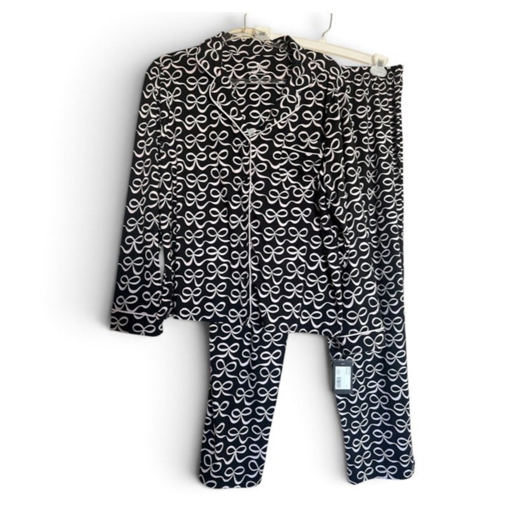 kate spade  New York Black and White Printed Long Sleeve Pajama Set Women's XL
